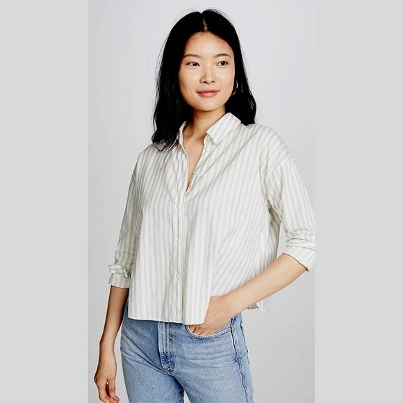 James Perse Striped Relaxed Blouse, Cropped, Boxy - Picture 3 of 13